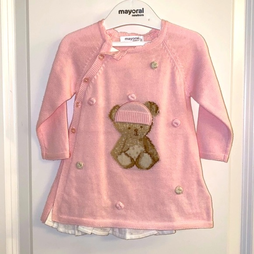 Knit NWT Pink Teddy Bear Dress with Button Detail
